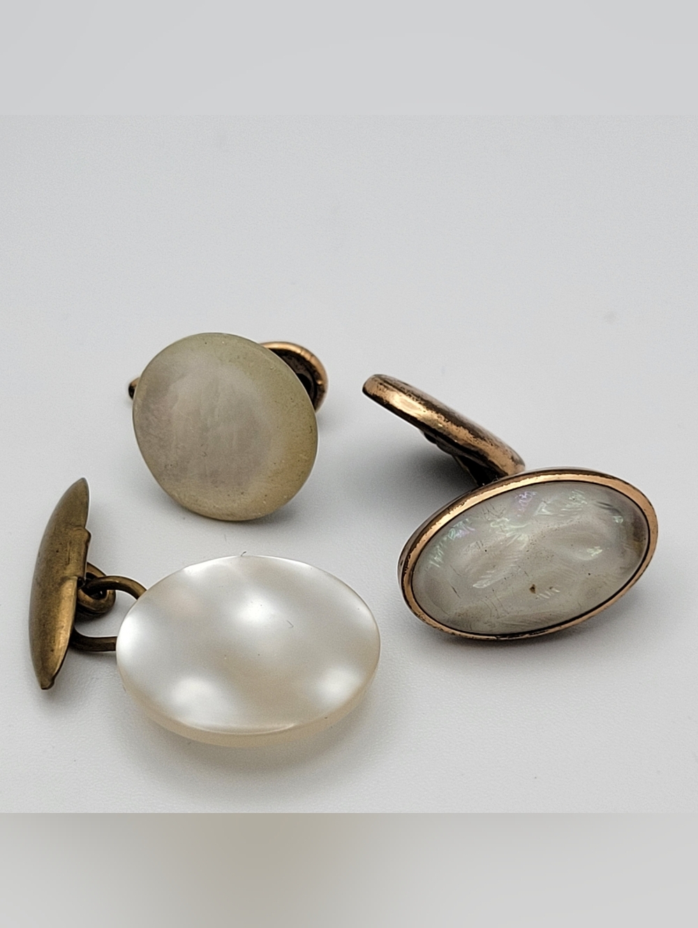 Antique Victorian Edwardian Cufflink Lot 3 Singles MOP Moonstone Faux Pearl Rose